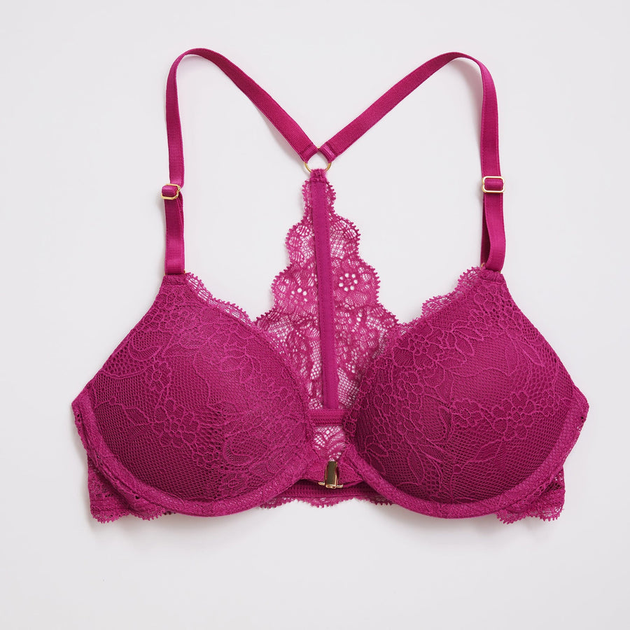 Lace Racerback Lift Up Bra Cerise