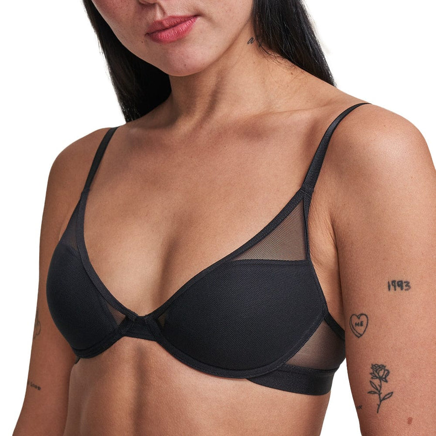 See-through bra - Transparent black lace bra with strap - Sheer bra